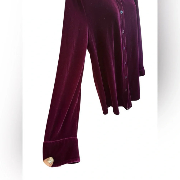 NWT Soft Surroundings Velvet Boyfriend Button Down Tunic Shirt Purple Potion S - Picture 2 of 8